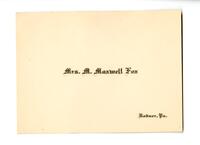 Mrs. M. Maxwell Fox to Mrs. Horace B. Hare, undated