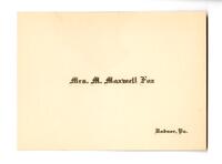 Mrs. M. Maxwell Fox and Miss Marguerite Fox to Miss Esther B. Hare, Undated