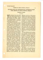 Significance of Differential Reproduction for American Educational Policy, October, 1935