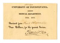 Receipt for University of Pennsylvania Medical Department session