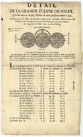 Detail de la grande éclipse de soleil qui doit arriver le 26 Octobre de cette présente année 1753. Calculée pour la Ville de Bordeaux suivant les nouvelles observations de Messieurs de l'Académie Royale des Sciences