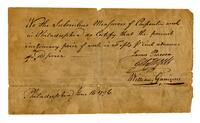 Pearson, James, et al, certification of measurement for carpenters work, 1796 June 16