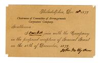 Postcards regarding CCCCP reception for U. S. Grant, 1879 December 10