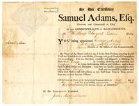 Commonwealth of Massachusetts, Governor Samuel Adams to Winthrop Sargent, 1794 May 6