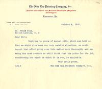 New Era Printing Company: To Boas. 1920 Oct. 4