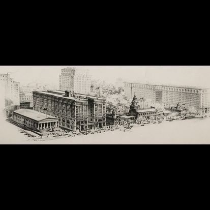 1. Chestnut Street, ca. 1934-1954. Showing from left to right: Second Bank, Drexel Building, Independence Hall. During this time, the Society’s Library was housed in the Drexel Building.