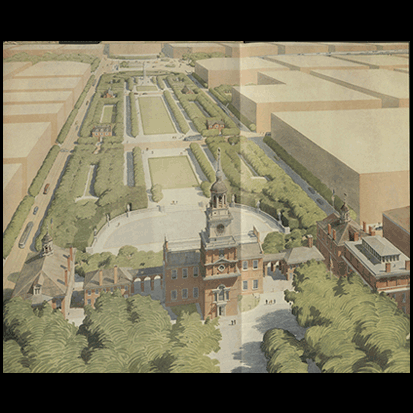 5. The Independence Hall Association prepared a detailed set of plans for suggested changes to the area of Independence Hall, such as this image, showing the envisioned modifications north of Independence Hall.