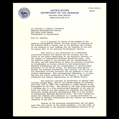 9. On November 16, 1956, Conrad Louis Wirth, director of the National Park Service, officially approved the right of the  Society to begin construction of Library Hall in Independence National Historical Park.