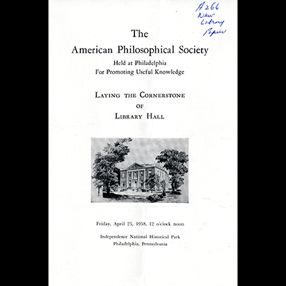 1. The program of the Cornerstone Ceremony included representatives from the Department of Interior, Pennsylvania’s Governor, and the Library Company.