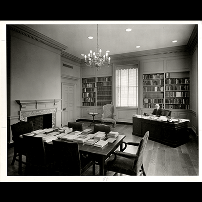 7. Richard Harrison Shryock took over as the Society’s librarian during the construction of Library Hall, in 1958. Here he is photographed in his newly finished office.