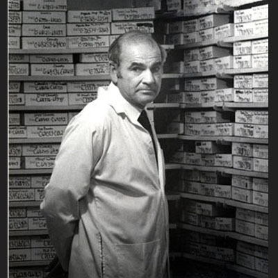 Dr. Blumberg in Serum Stock refrigerator at Fox Chase Cancer Center