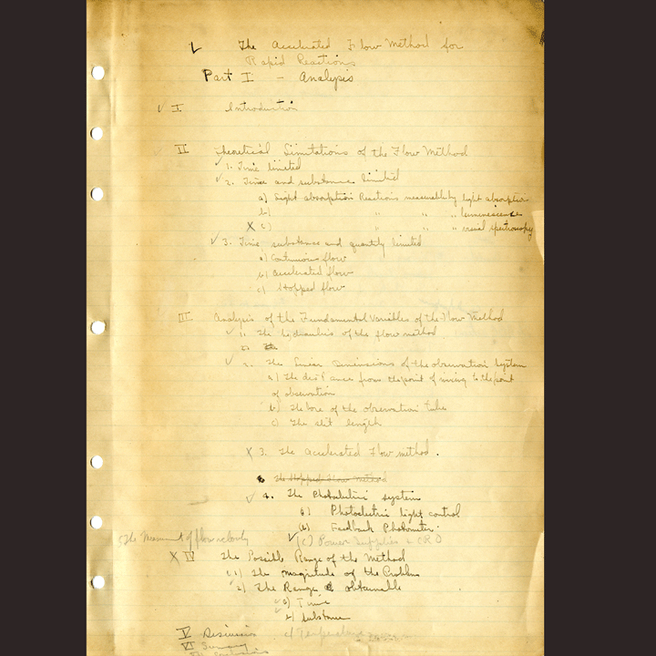 6. Draft of Chance's three-part thesis which describes the process of constructing the stopped-flow apparatus.