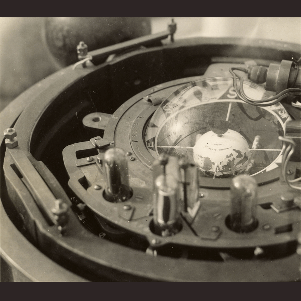 2. Chance devised a method for a ship to keep itself on course using a magnetic compass and a photoelectric sensor, which was used to redirect the ship's steering mechanism. The device pictured here was designed and built by Chance.