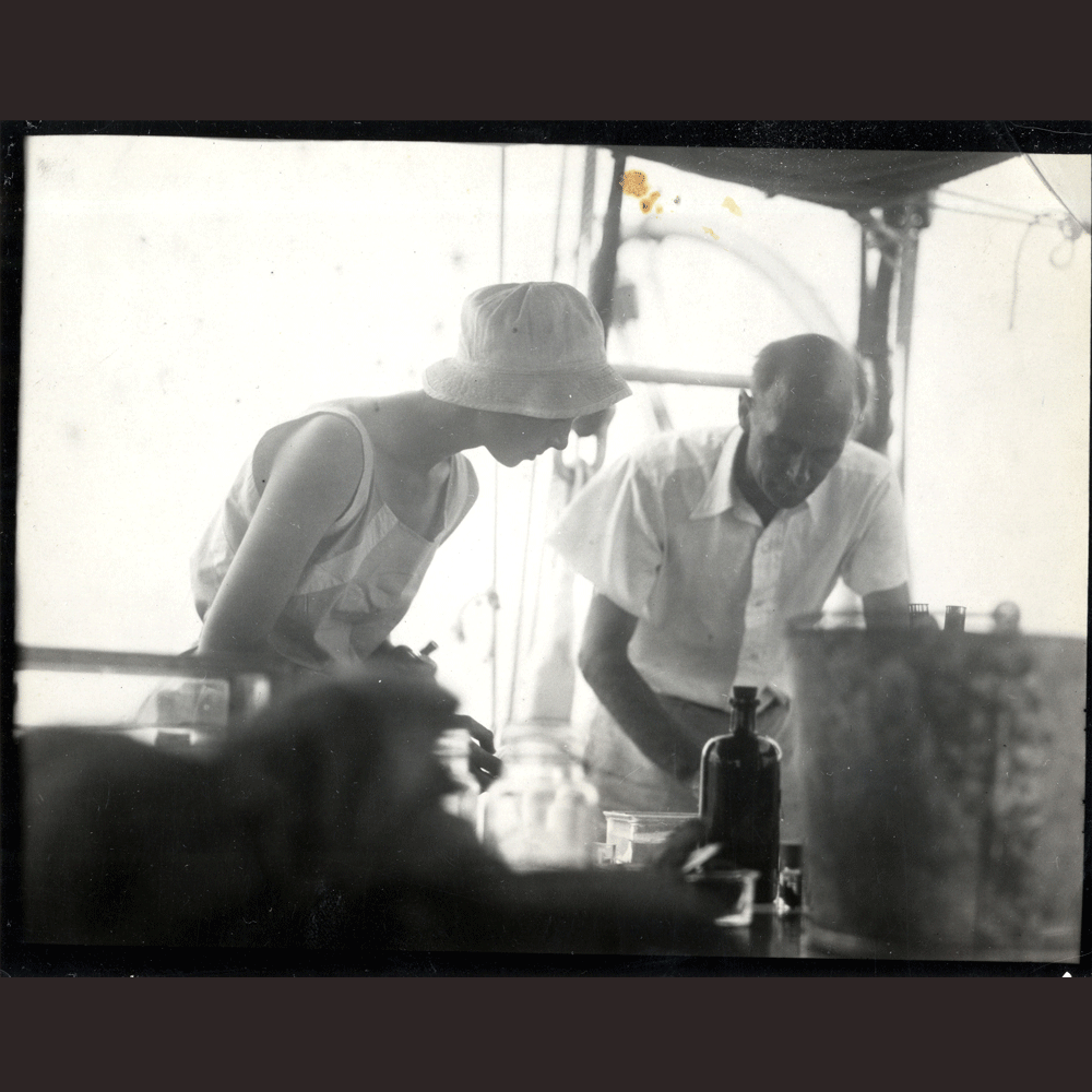 10. Chance's passion for life at sea took him all around the world and he met many interesting people along the way. Here is a photograph of famed naturalist and explorer William Beebe aboard the Chance family Yacht, Antares, in the early 1930s.